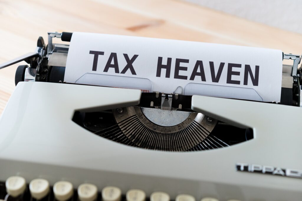 typewriter showing tax heaven text